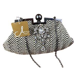 Mary Francis Aria Jewel Adorned Embellished Chain Clutch Luxury Evening Bag